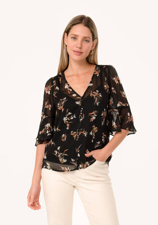 Sheer Floral Button Down Blouse