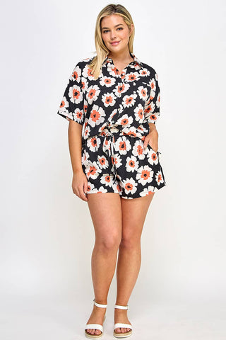 Plus Size Floral Button-Down Shirt & Shorts Set | Laciann Collective
