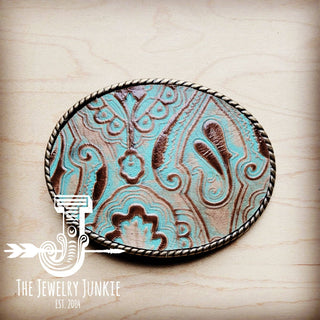 Rope Edge Leather Belt Buckle Napolis Turquoise