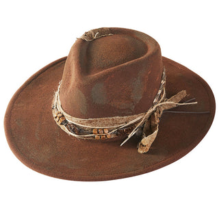Rustic Cowgirl with Feather Fedora Hat