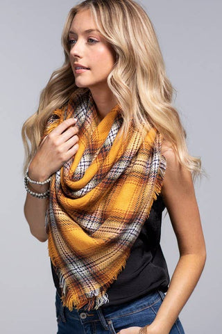 Plaid Fringed Edge Scarf