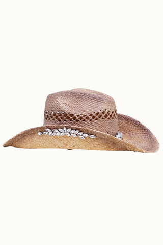 Bejeweled Western Raffia Straw Cowboy Hat with Chin Cord
