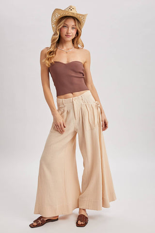 Drawstring Patch Pockets Wide Leg Pants