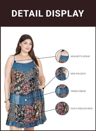 Flirty Babydoll Spaghetti Dress With Denim Plus