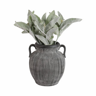 Ceramic Ribbed Texture Weathered Handle Vase – Black, 10 in.