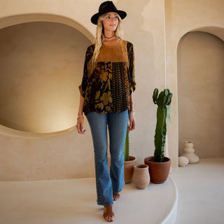 Bohemian Tiered Patchwork Blouson Top