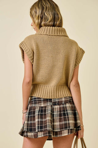 Sleeveless Cropped Turtleneck Knit Sweater Top