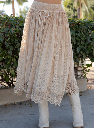 Prairie Dream Wanderer Shirred Elastic Midi Skirt