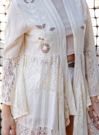 Western Boho Chic Motif Emb Denim Long Shrug