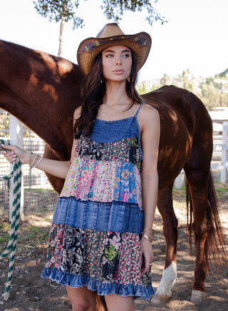 Babydoll Spaghetti Strap Dress Stone-washed Denim