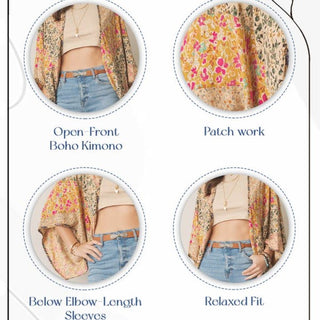 Denim Patchwork Kaftan Poncho With Frayed Raw Edge
