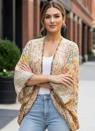 Denim Patchwork Kaftan Poncho With Frayed Raw Edge