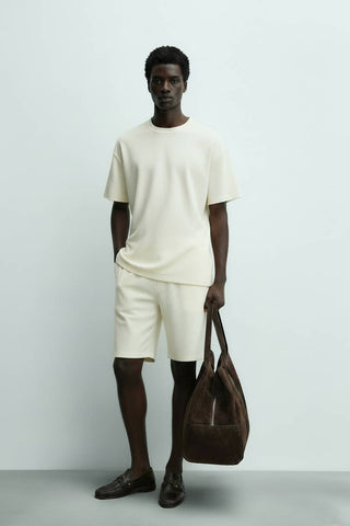 Men's Short Sleeve Textured T-Shirt & Short Set (Apricot)