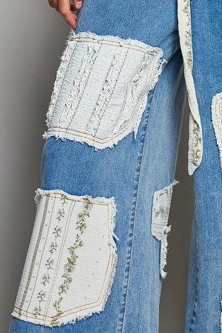 Boho Vintage Patchwork Denim Wide Leg Pants