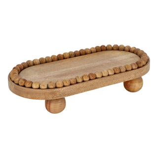 Mango Wood Decorative Tray with Beaded Ball Feet, 16 in.
