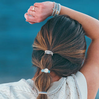 Wonder Soft Creams and Blues with Pearls and Gold Hair Tie Bracelets