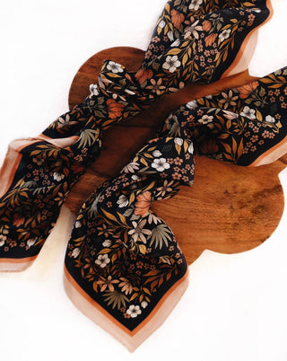 Midnight Garden Floral 100% Silk Bandana Scarf