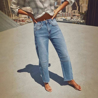 Mid-Waist Washed Denim Straight Leg Jeans – Casual Loose Fit