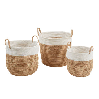 Raffia Duo-Tone Woven Basket Set of 3 - Natural