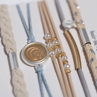 Wonder Soft Creams and Blues with Pearls and Gold Hair Tie Bracelets