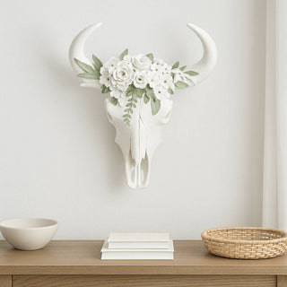 White Floral Bull Skull Wall Décor, 13 in.