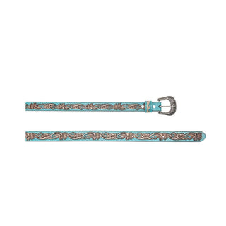 Canyon Shadow Hand-Tooled Leather Women's Belt in Turquoise