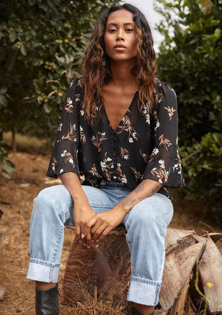 Sheer Floral Button Down Blouse