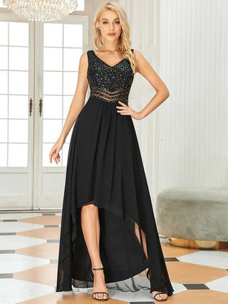 Sexy High-Low Maxi Chiffon Evening Dress with Sequin