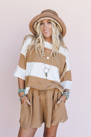 Perfect Match Striped Top & Flutter Shorts Set - Mud Ivory | Laciann Collective