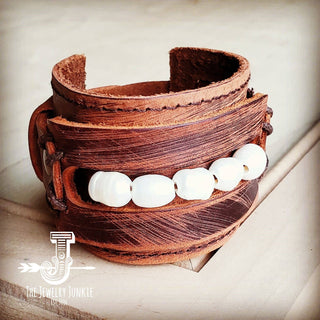 Genuine Leather Wide Cuff with Genuine Freshwater Pearls