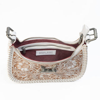 Loyal West Dannia Medium Purse in Ivory Dust Hand-Tooled Leather & Calfskin
