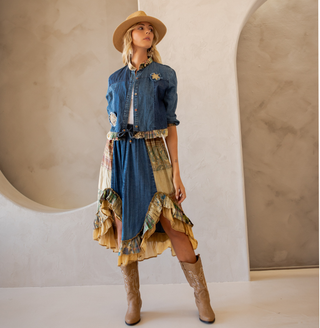 Western Boho Chic Patchwork Cropped Denim Jacket