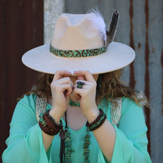 Genuine Leather Wide Cuff Bracelet w/ Large Natural Turquoise Chunks