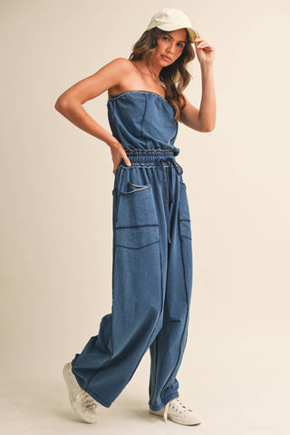 Strapless Barrel Pants Jumpsuit with Tie Waist | Laciann Collective
