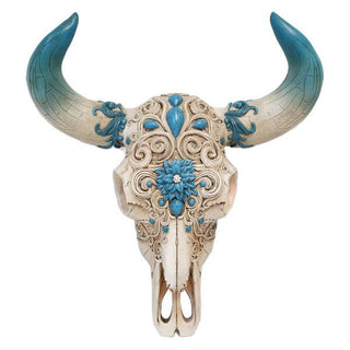 Tooled Skull with Bone Color Horns Wall Accent