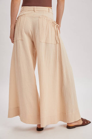Drawstring Patch Pockets Wide Leg Pants