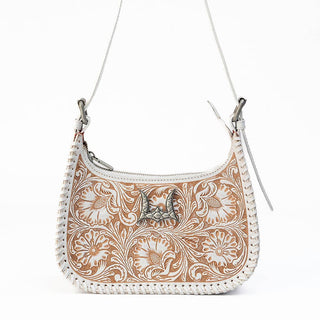 Loyal West Dannia Medium Purse in Ivory Dust Hand-Tooled Leather & Calfskin
