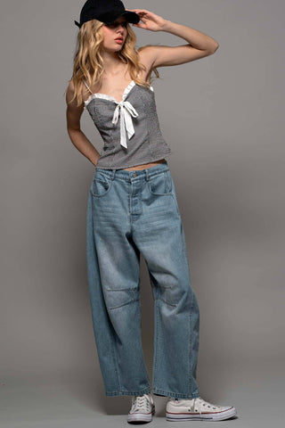 Etched Inseam Bootcut Barrel Jeans