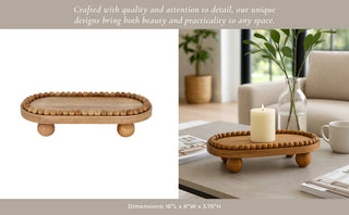 Mango Wood Decorative Tray with Beaded Ball Feet, 16 in.
