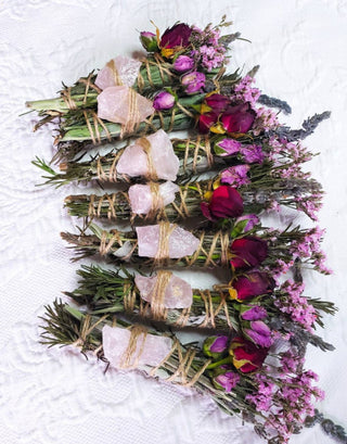 Rose Quartz, Rosemary, Sage, and Lavender Smudge Stick