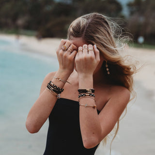 Connect Black and Cream with Gold Accent Hair Tie Bracelets