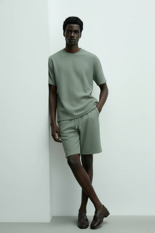 Men's Short Sleeve Textured T-Shirt & Short Set