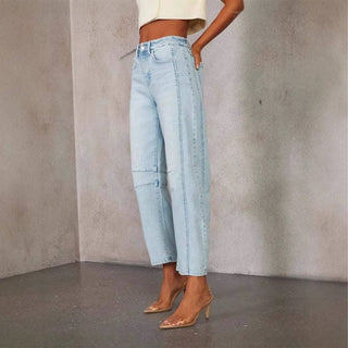 Mid-Waist Washed Denim Straight Leg Jeans – Casual Loose Fit