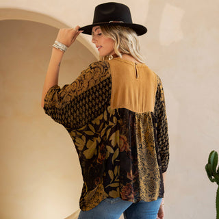Bohemian Tiered Patchwork Blouson Top