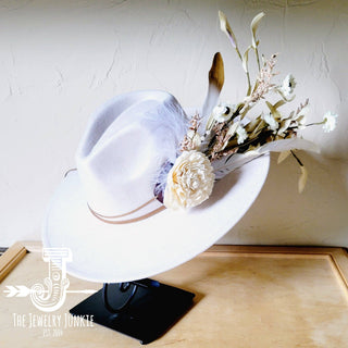 Boho Western Wedding Floral Feather Bridal Hat in Bone