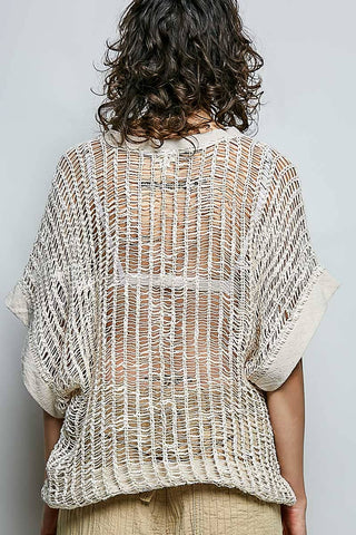 Open-Weave Textured Knit Boxy Top - Natural Multi