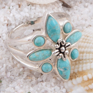 Floral Blue Turquoise & Silver Statement Ring