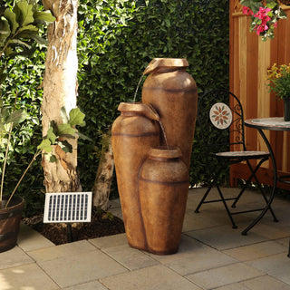 Solar Cascading Vase Fountain with Cool White LED Lights