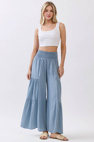 Dreamy Smocked Waist Wide Leg Pants – Baby Blue