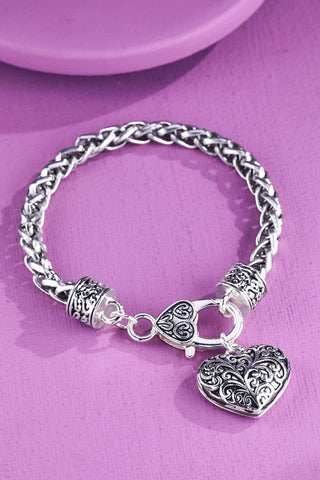 Filigree Heart Pendant Chain Bracelet